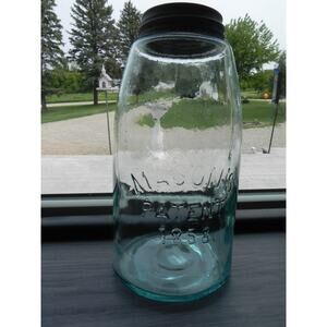Vintage Antique Fruit Jar HG Blue Mason's Patent 1858 Rev. Port Rb#1767